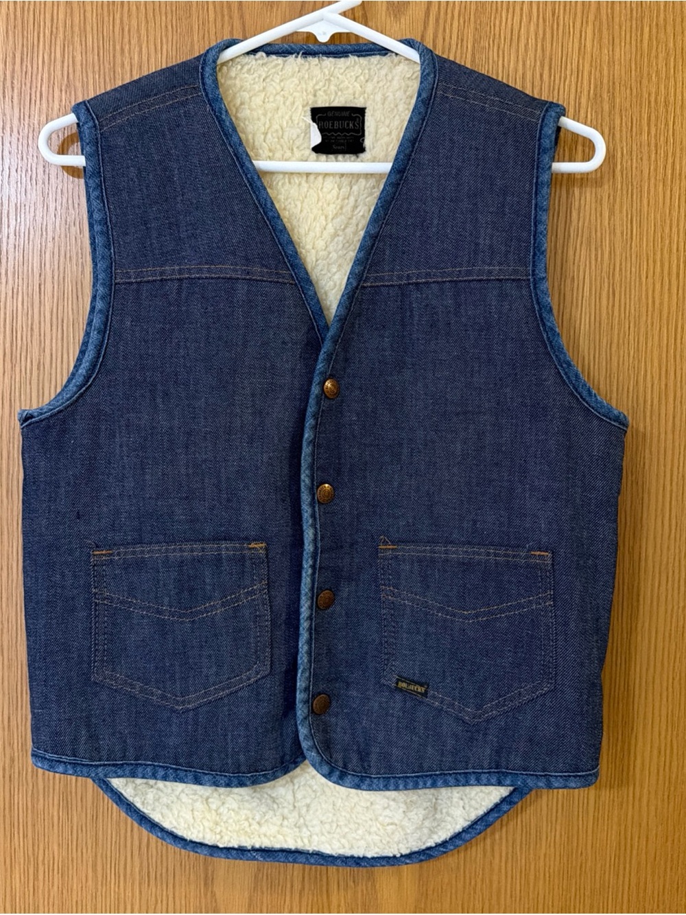 Vintage Roebucks Sears Denim Vest Men’s S 90s Blue Sherpa Lined Western Jacket